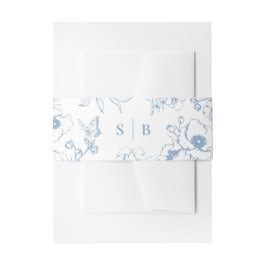 Dusty Blue Floral Garden Monogram Huwelijk Uitnodigingen Wikkel