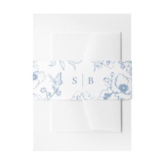 Dusty Blue Floral Garden Monogram Huwelijk Uitnodigingen Wikkel (Voorkant Voorbeeld)