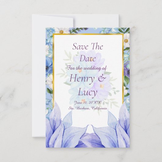 Dusty Blue Floral Garden Save the Date (Voorkant)