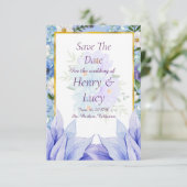 Dusty Blue Floral Garden Save the Date (Staand voorkant)