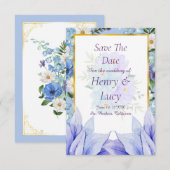 Dusty Blue Floral Garden Save the Date (Voorkant / Achterkant)