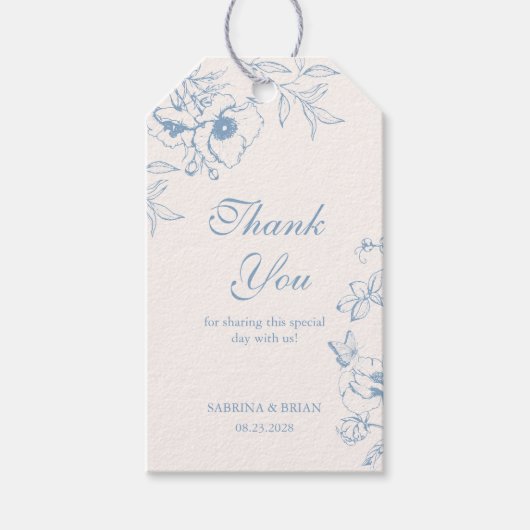 Dusty Blue Floral Garden Wedding Thank You Cadeaulabel (Voorkant)