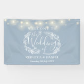 Dusty Blue Floral Garland Script bruiloft Spandoek (Horizontaal)