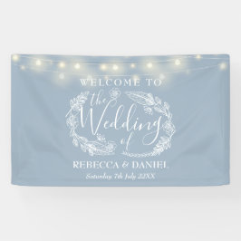 Dusty Blue Floral Garland Script bruiloft Spandoek