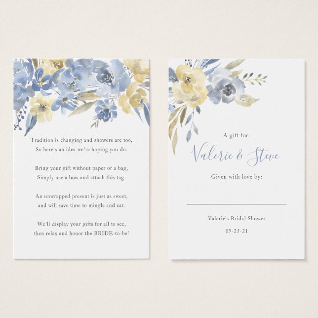 Dusty Blue Floral Geen Wrap Douche display cadeau  Visitekaartje (Voorkant /achterkant)