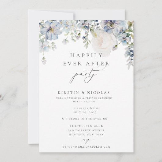 Dusty Blue Floral, gelukkig altijd na een feestje Kaart (Voorkant)