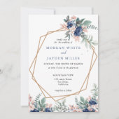 Dusty Blue Floral Geometric Gold Lijst Wedding Kaart (Voorkant)