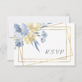 Dusty Blue Floral Geometric Gold Lijst Wedding RSVP Kaartje