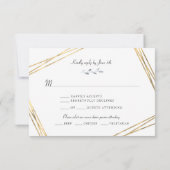 Dusty Blue Floral Geometric Gold Lijst Wedding RSVP Kaartje (Achterkant)