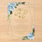Dusty Blue Floral Geometric Quinceañera Acryl Uitnodigingen (Voorkant)