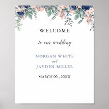 Dusty Blue Floral Geometric Wedding Welcome Poster