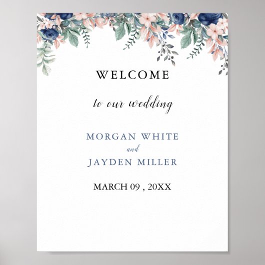 Dusty Blue Floral Geometric Wedding Welcome Poster (Voorkant)