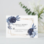 Dusty Blue Floral Geometrisch Lijst Bruiloft RSVP Kaartje (Staand voorkant)