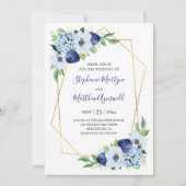 Dusty Blue Floral Geometrische bruiloft Kaart (Voorkant)