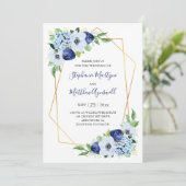 Dusty Blue Floral Geometrische bruiloft Kaart (Staand voorkant)