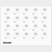 Dusty Blue Floral Geometrische Lijst Bloom Wedding Ronde Sticker (Vel)