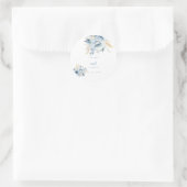Dusty Blue Floral Geometrische Lijst Bloom Wedding Ronde Sticker (Tas)