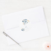 Dusty Blue Floral Geometrische Lijst Bloom Wedding Ronde Sticker (Envelop)