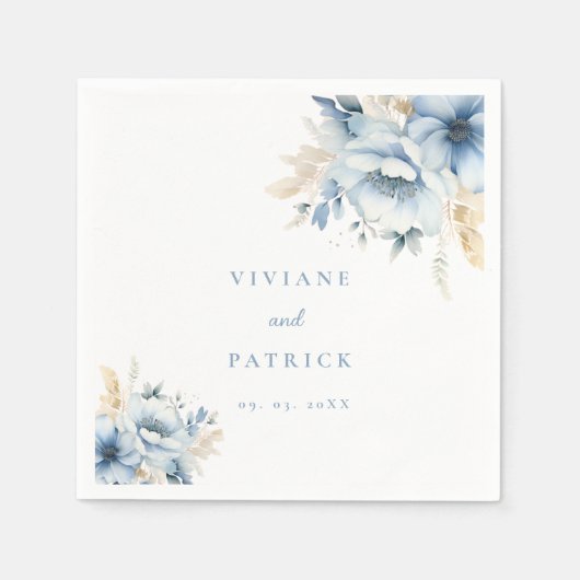 Dusty Blue Floral Geometrische Lijst Bloom Wedding Servet (Voorkant)