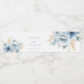Dusty Blue Floral Geometrische Lijst Bloom Wedding Waterfles Etiket (Enkel label)