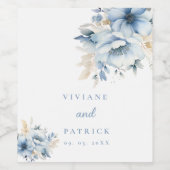 Dusty Blue Floral Geometrische Lijst Bloom Wedding Wijn Etiket (Enkel label)