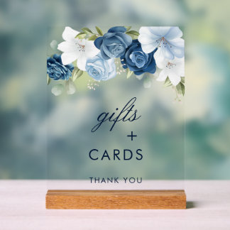Dusty Blue Floral Gifts and Kaarten Wedding Acryl Bord