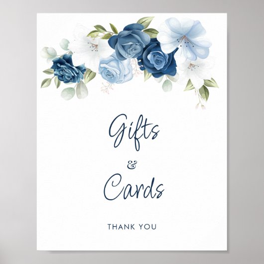 Dusty Blue Floral Gifts and Kaarten Wedding Poster (Voorkant)