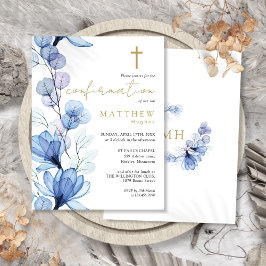 Dusty Blue Floral Gold bevestiging uitnodiging