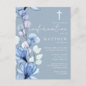 Dusty Blue Floral Gold bevestiging uitnodiging (Voorkant)