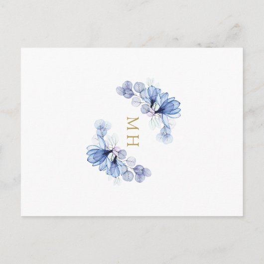 Dusty Blue Floral Gold bevestiging uitnodiging (Achterkant)