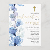 Dusty Blue Floral Gold bevestiging uitnodiging (Voorkant)