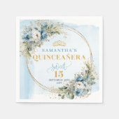 Dusty Blue Floral Gold Boho Quinceañera Napkins Servet (Voorkant)