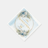 Dusty Blue Floral Gold Frame 15th Birthday Napkins Servet (Hoek)