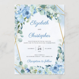 Dusty Blue Floral Gold Geometric Lijst Wedding Kaart