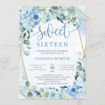 Dusty Blue Floral Gold Geometric Sweet Sixteen Kaart<br><div class="desc">Dusty Blue Floral Gold Geometric Sweet Sixteen-uitnodiging,  Contact met me opnemen voor overeenkomende objecten of voor aanpassingen,  Blush Rozen ©</div>