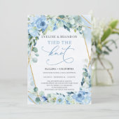 Dusty Blue Floral Gold Geometric Tied the Knot Kaart (Staand voorkant)