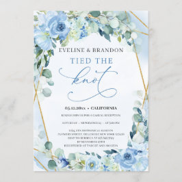 Dusty Blue Floral Gold Geometric Tied the Knot Kaart