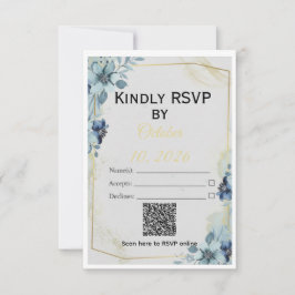 Dusty Blue Floral Gold Geometric Wedding Suite RSVP Kaartje