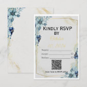 Dusty Blue Floral Gold Geometric Wedding Suite RSVP Kaartje (Voorkant / Achterkant)
