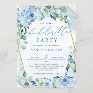 Dusty Blue Floral Gold Geometrische Bachelorette Kaart