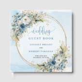 Dusty Blue Floral Gold Glitter Wedding Sign Book Gastenboek (Voorkant)