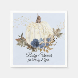 Dusty Blue Floral Gold Herfst Pompoen Baby shower Servet