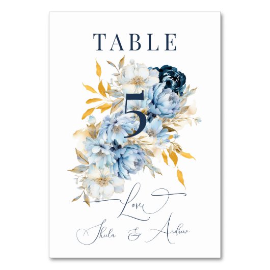 Dusty Blue Floral Gold Kaart (Voorkant)