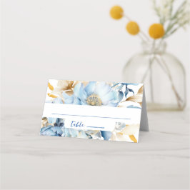 Dusty Blue Floral Gold Plaatskaartje