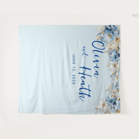 Dusty Blue Floral Gold Wandkleed (Voorkant (horizontaal))