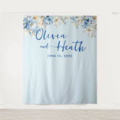 Dusty Blue Floral Gold Wandkleed (Voorkant)