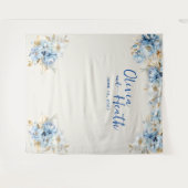 Dusty Blue Floral Gold Wandkleed (Voorkant (horizontaal))