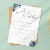 Dusty Blue Floral Gold Wedding Invitation Kaart
