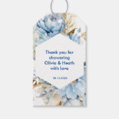 Dusty Blue Floral Gold Wedding Shower Cadeaulabel (Voorkant)