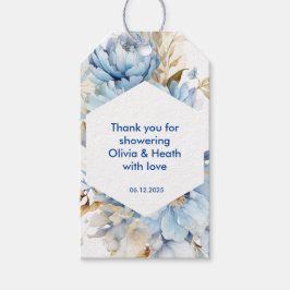 Dusty Blue Floral Gold Wedding Shower Cadeaulabel
